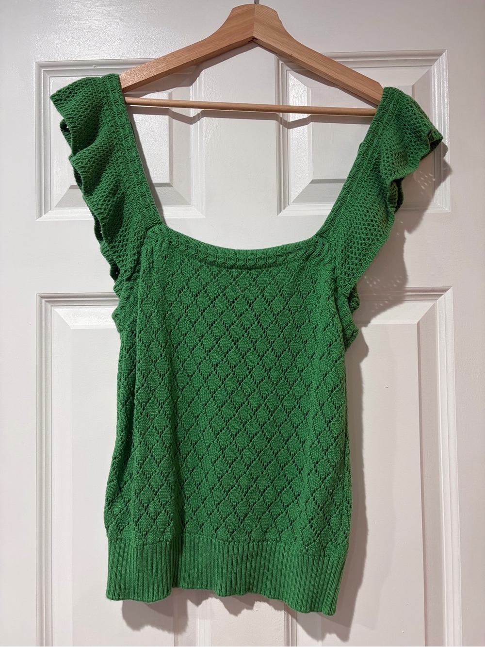 Green Off-the-Shoulder Knit Sweater Top with Ruffle Straps